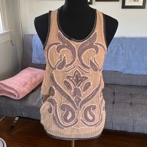 Anthropologie brand Dolan Embroidered Tan and Purple Tank Top size XS